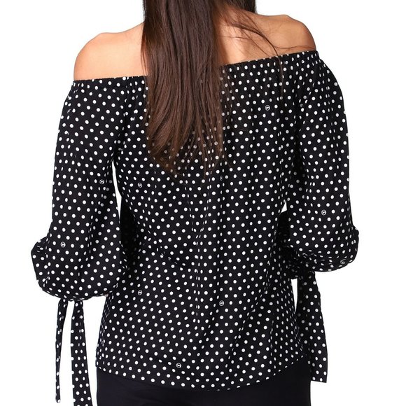 NWT Michael Kors Off-The-Shoulder Polka Dot Peasant Top - Picture 2 of 2